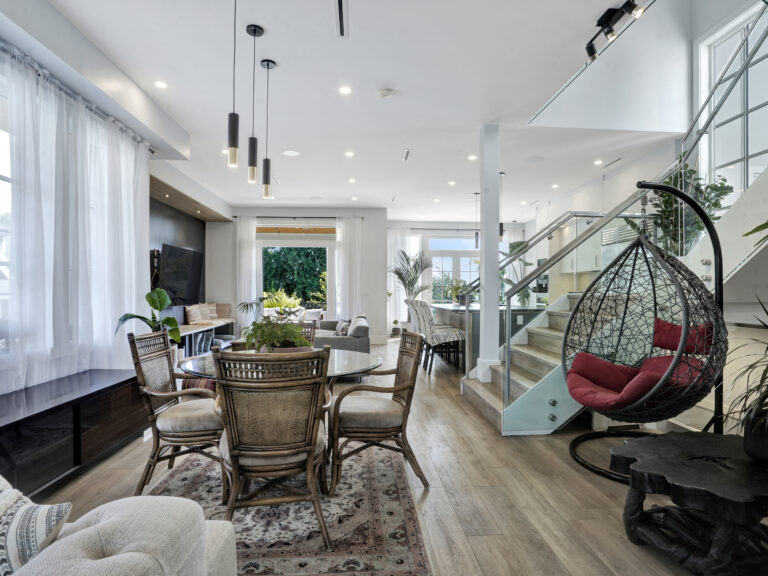 Spacious living room with large windows North Vancouver custom home